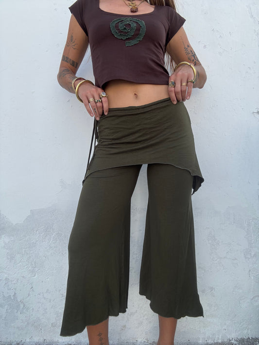 Cropped Flared Trousers - Green