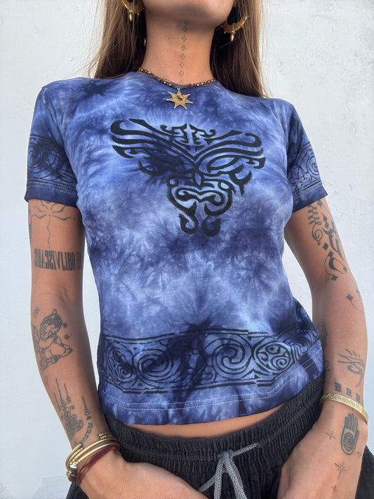 Block Print Baby Tee - Blue Butterfly