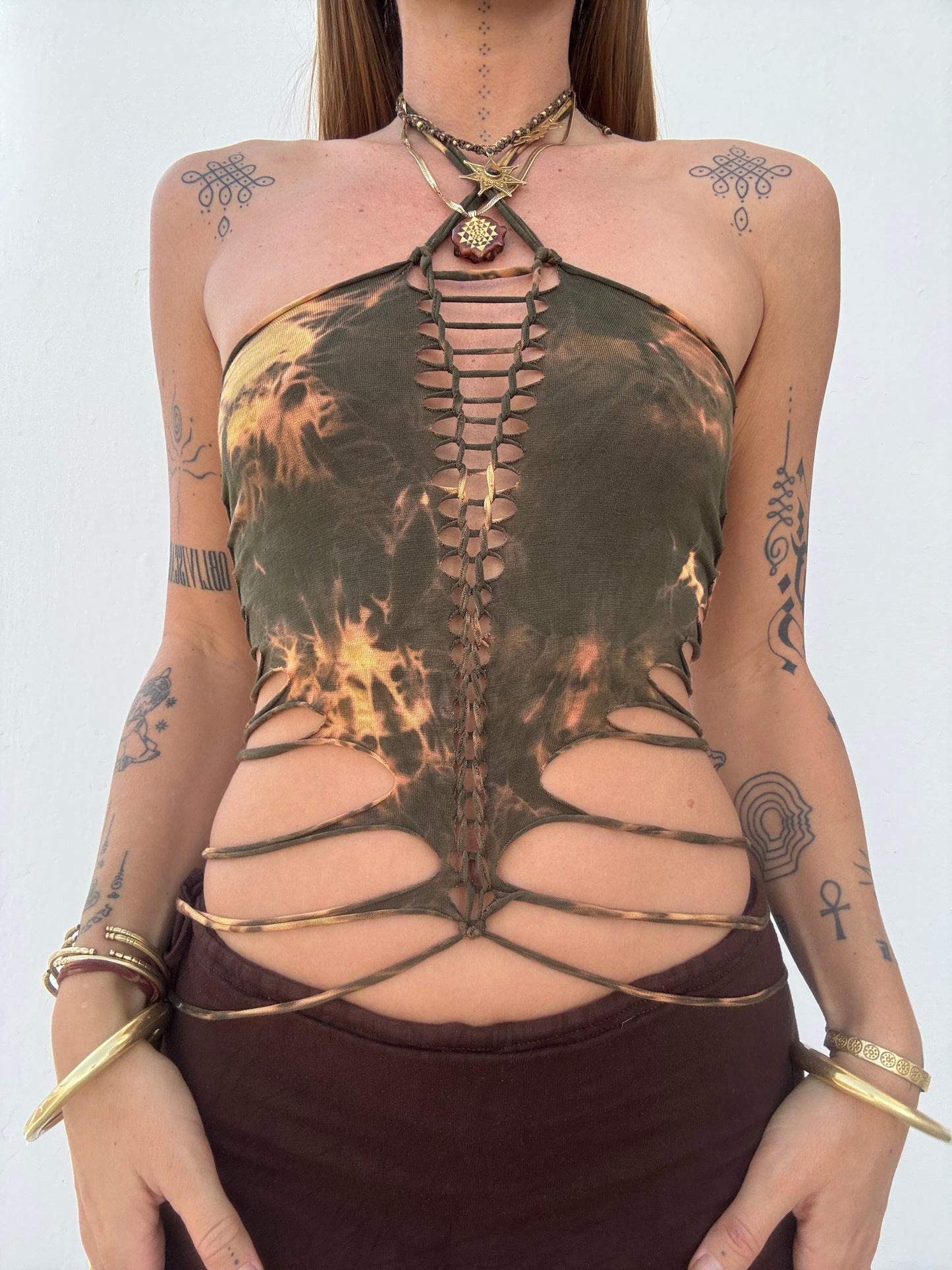 Slit Weave Top - Forest Green Tie Dye