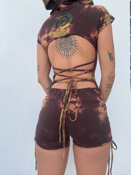Spiral Playsuit - Brown Tie Dye