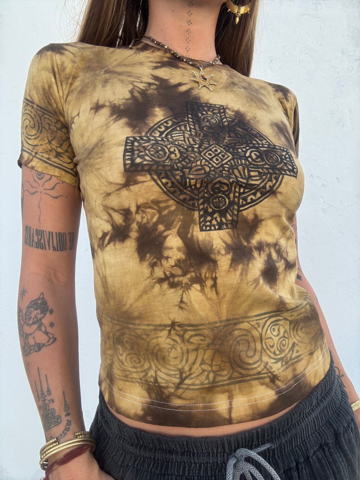 Block Print Baby Tee - Brown