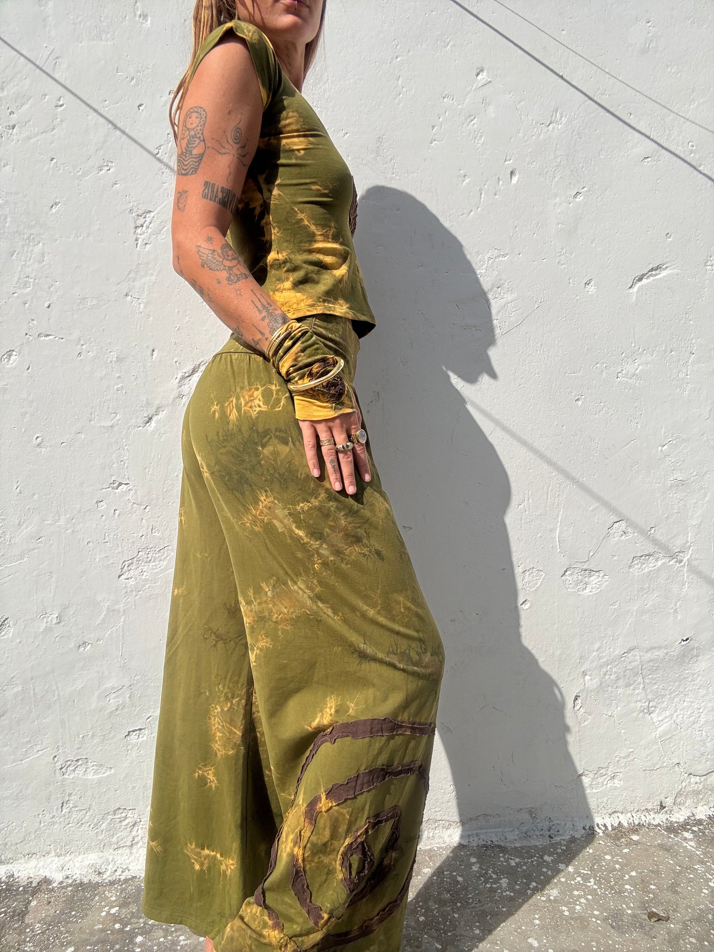Spiral Trousers - Green/Brown Tie Dye