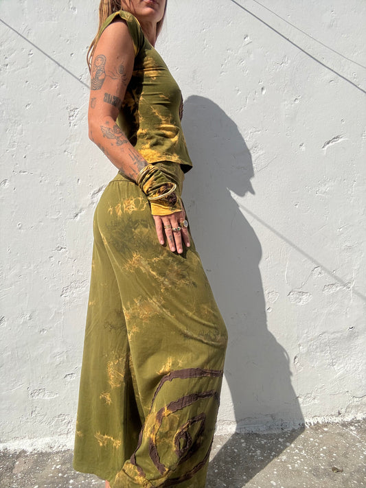 Spiral Trousers - Green/Brown Tie Dye