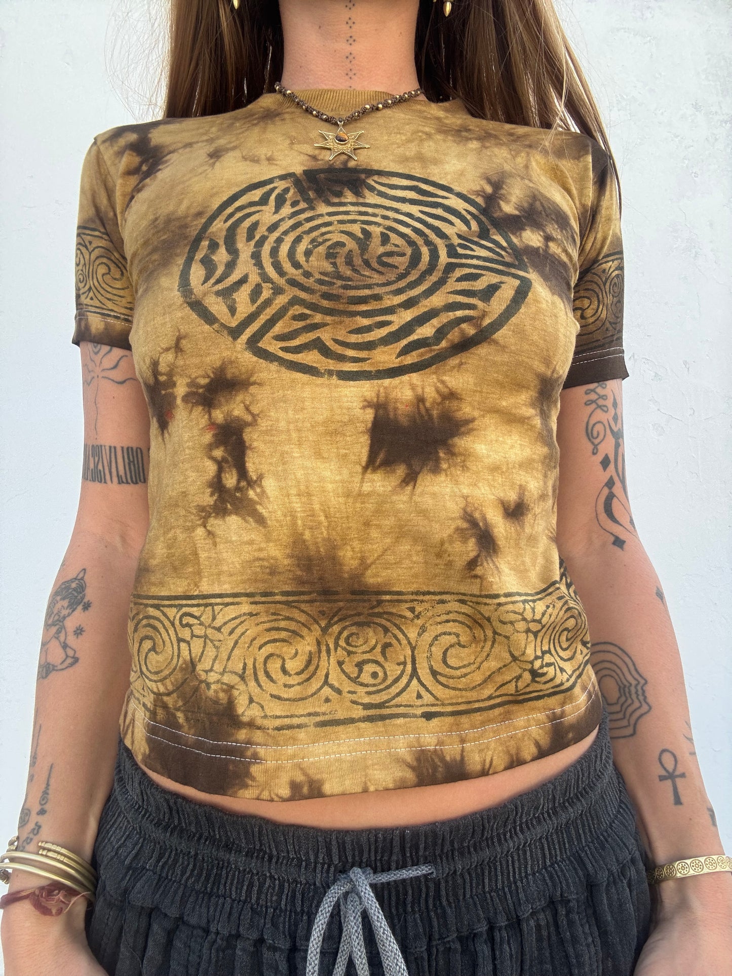 Block Print Baby Tee - Brown Labyrinth