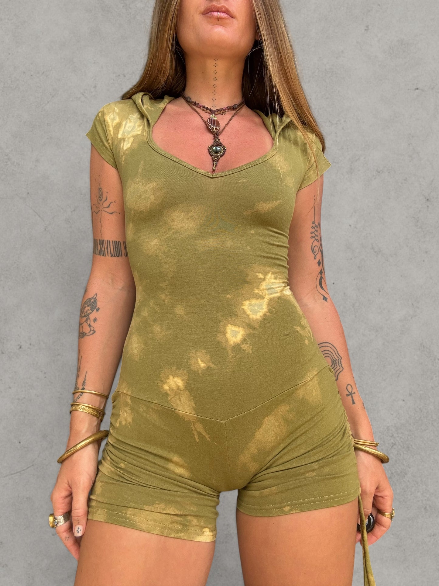 Spiral Playsuit - Green Tie Dye