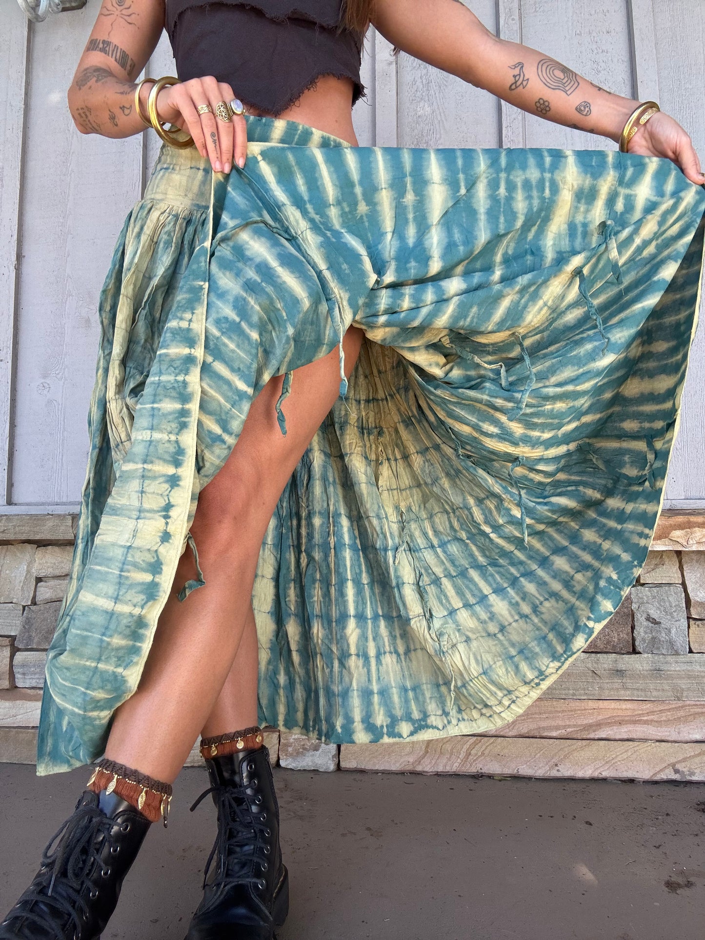 Tie Dye Maxi Skirt - Green