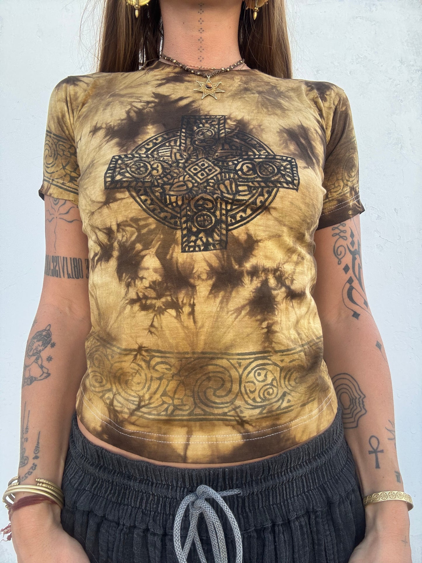 Block Print Baby Tee - Brown