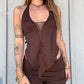 Slit Weave V Top - Brown