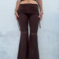 Lace Trim Flared Trousers - Brown