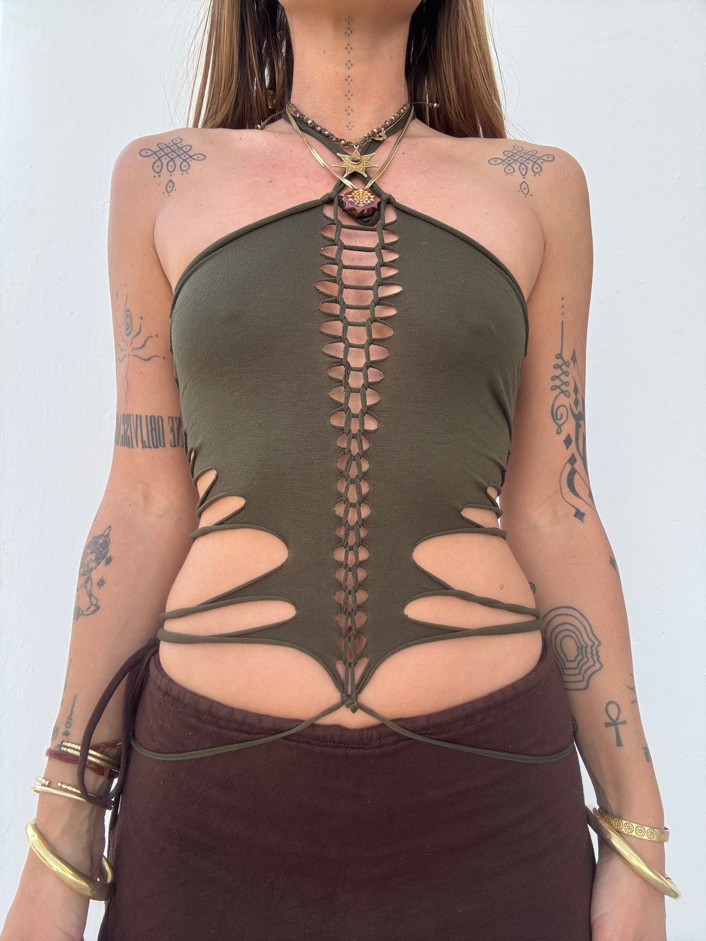 Slit Weave Top - Army Green