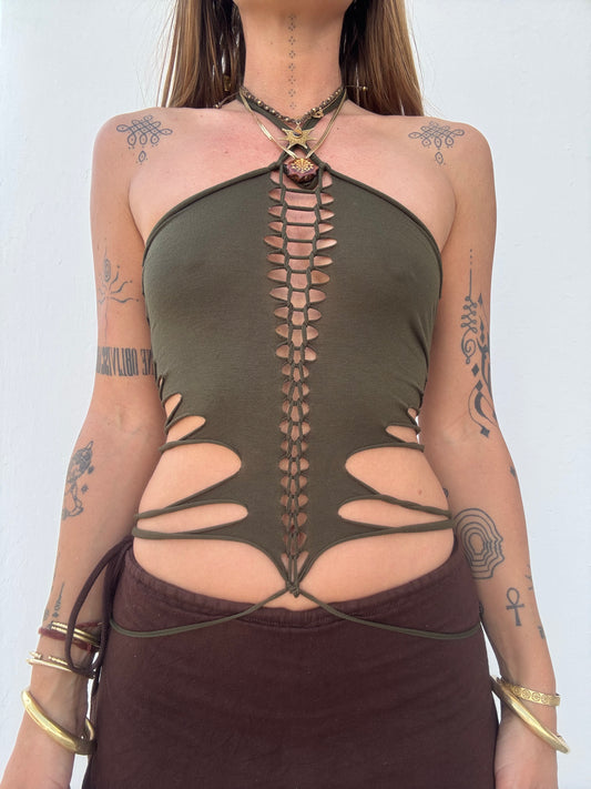 Slit Weave Top - Army Green