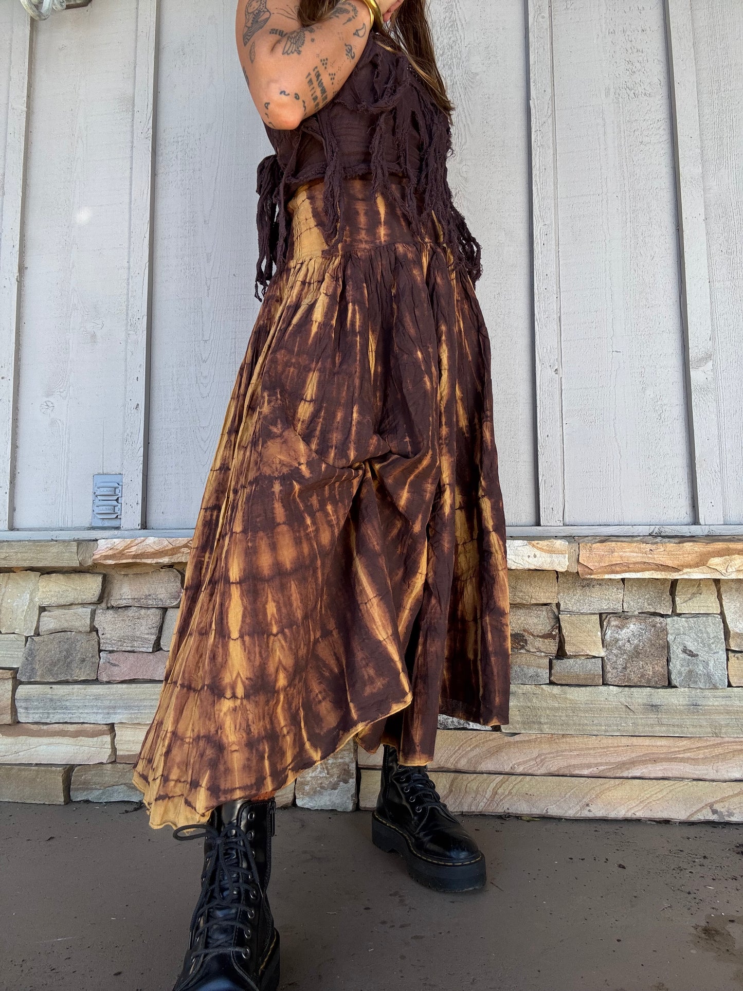 Tie Dye Maxi Skirt - Brown