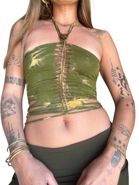 Slit Weave Top - Olive Green Tie Dye