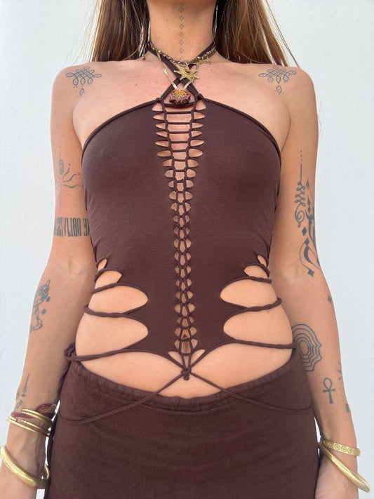 Slit Weave Top - Brown