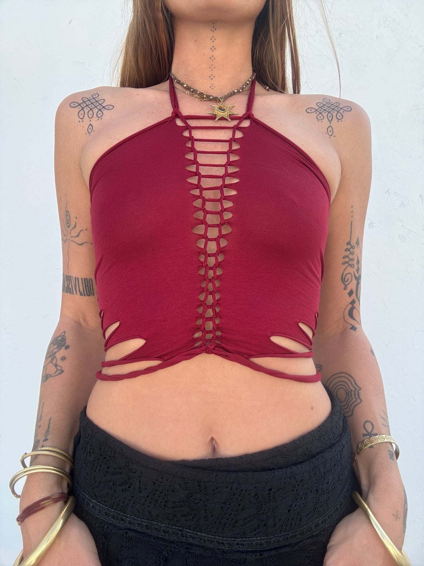 Slit Weave Top - Maroon